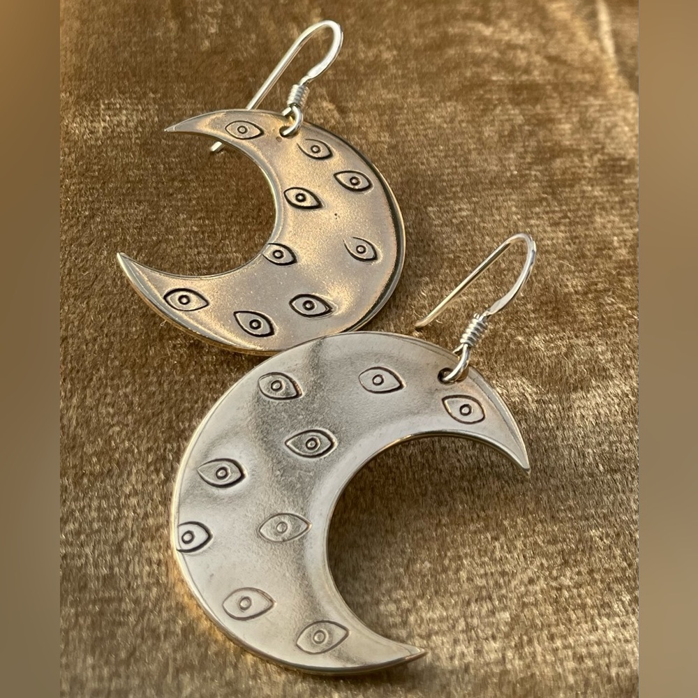 Sterling and Brass Moon Earrings